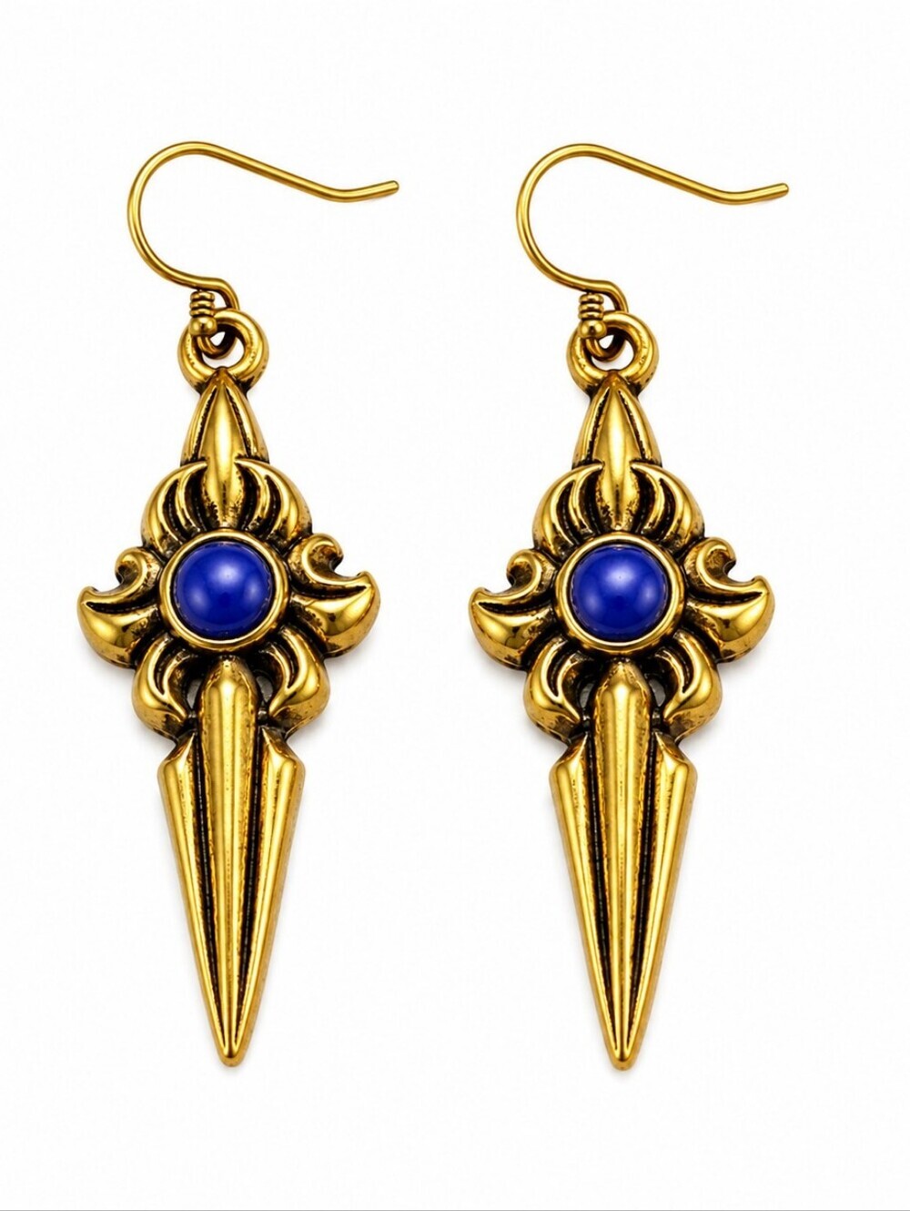 Brass Gothic Art Noveau Medieval Spear Dagger Dangle Hook Earrings